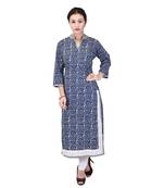Women blue Printed Straight Kurta