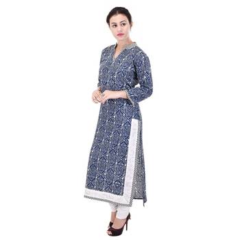 Women blue Printed Straight Kurta 2