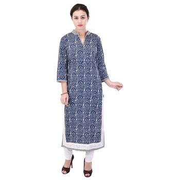 Women blue Printed Straight Kurta 3