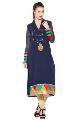 Blue Embroidered Georgette Party Wear Kurti 1