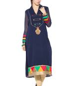 Blue Embroidered Georgette Party Wear Kurti