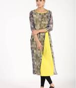 Women Yellow Printed Straight Kurta