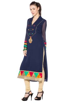 Blue Embroidered Georgette Party Wear Kurti 2