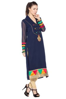 Blue Embroidered Georgette Party Wear Kurti 3