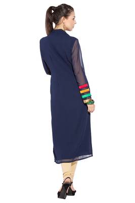 Blue Embroidered Georgette Party Wear Kurti 4