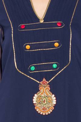 Blue Embroidered Georgette Party Wear Kurti 5