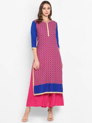 Women Pink Printed Straight Kurta 1