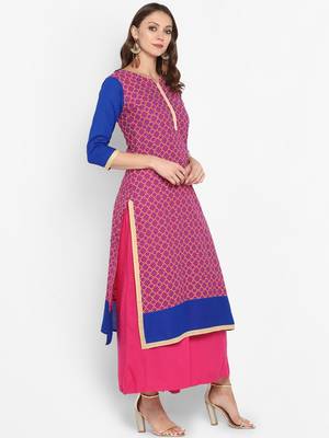 Women Pink Printed Straight Kurta 2