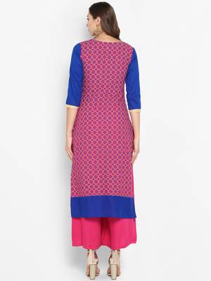 Women Pink Printed Straight Kurta 3