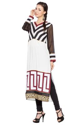 White Embroidered Cotton Party Wear Kurti 2