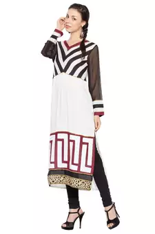 White Embroidered Cotton Party Wear Kurti