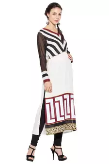 White Embroidered Cotton Party Wear Kurti