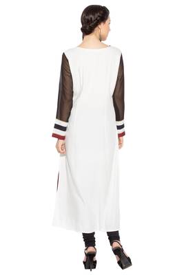 White Embroidered Cotton Party Wear Kurti 4