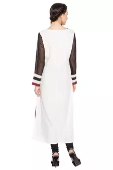 White Embroidered Cotton Party Wear Kurti