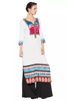 White Embroidered Cotton Party Wear Kurti