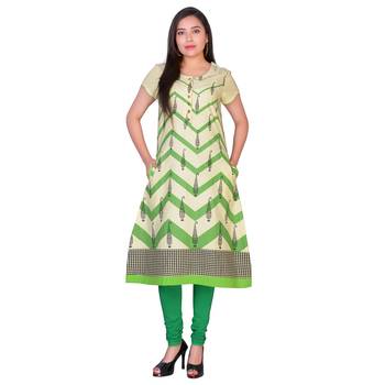 Women Green Printed A-line Kurta 1