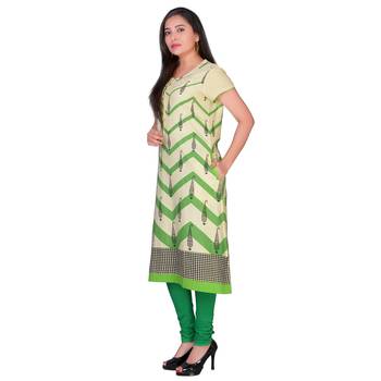 Women Green Printed A-line Kurta 2