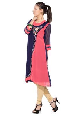Blue Embroidered Georgette Party Wear Kurti 2
