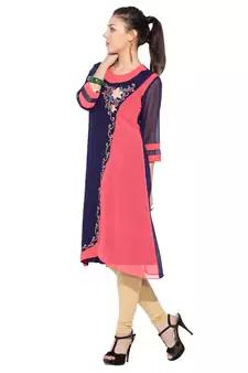 Blue Embroidered Georgette Party Wear Kurti