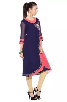 Blue Embroidered Georgette Party Wear Kurti