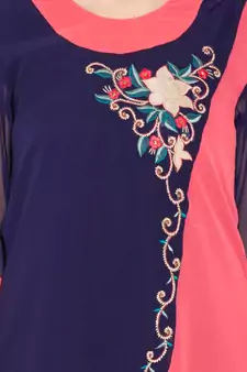 Blue Embroidered Georgette Party Wear Kurti