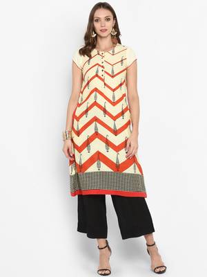 Women Orange Printed A-line Kurta 1
