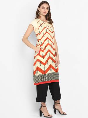 Women Orange Printed A-line Kurta 2