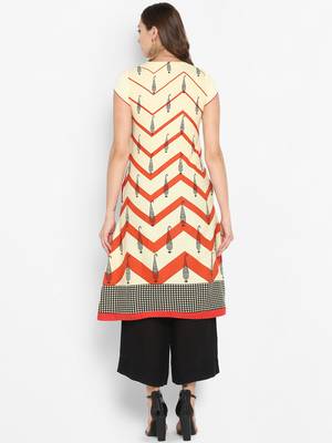 Women Orange Printed A-line Kurta 3