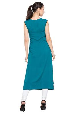 Green Embroidered Cotton Party Wear Kurti 4