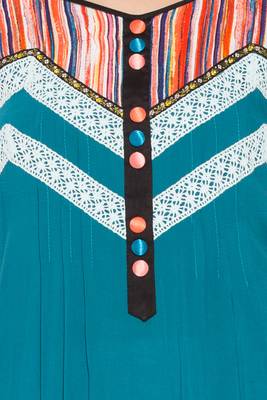 Green Embroidered Cotton Party Wear Kurti 5