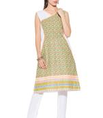 Green Printed Cotton Party Wear Kurti
