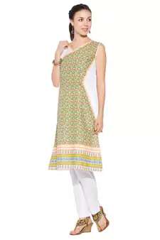 Green Printed Cotton Party Wear Kurti