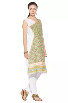 Green Printed Cotton Party Wear Kurti