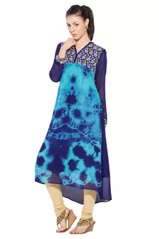 Blue Embroidered Georgette Party Wear Kurti