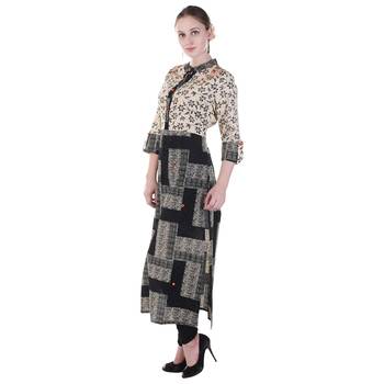Women Black Printed A-line Kurta 2