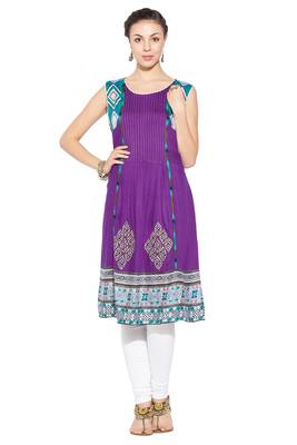 Purple Embroidered Cotton Party Wear Kurti 1