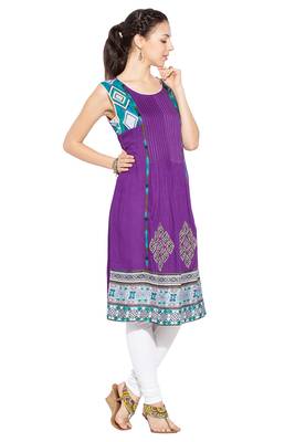 Purple Embroidered Cotton Party Wear Kurti 3