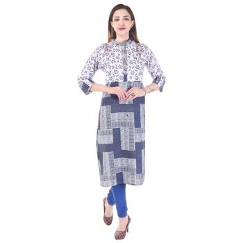 Women blue Printed A-line Kurta 1
