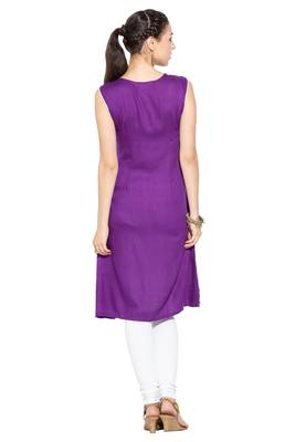 Purple Embroidered Cotton Party Wear Kurti 4