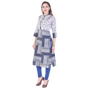 Women blue Printed A-line Kurta 2