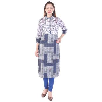 Women blue Printed A-line Kurta 3