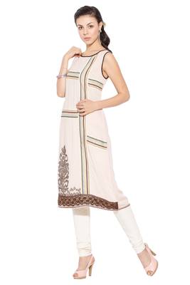 White Embroidered Cotton Party Wear Kurti 2