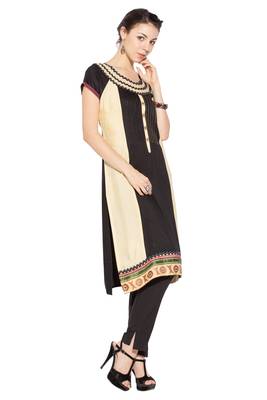 Black Embroidered Cotton Party Wear Kurti 3