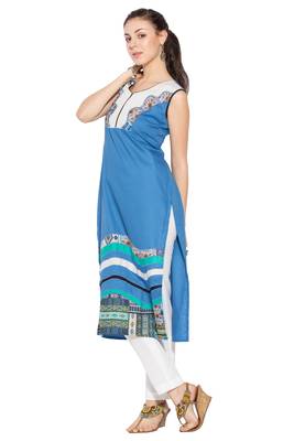 Blue Embroidered Cotton Party Wear Kurti 2