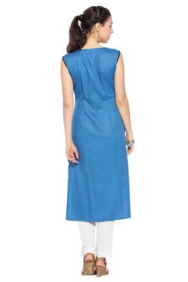 Blue Embroidered Cotton Party Wear Kurti 4