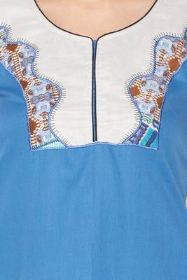Blue Embroidered Cotton Party Wear Kurti 5