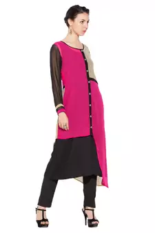 Pink Woven Georgette Party Wear Kurti