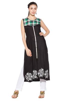 Black Embroidered Cotton Party Wear Kurti 1