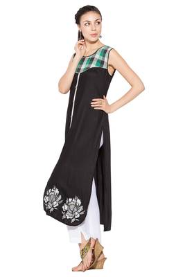 Black Embroidered Cotton Party Wear Kurti 2