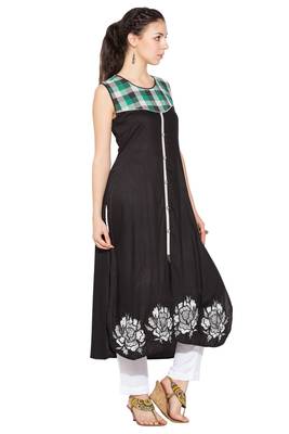 Black Embroidered Cotton Party Wear Kurti 3
